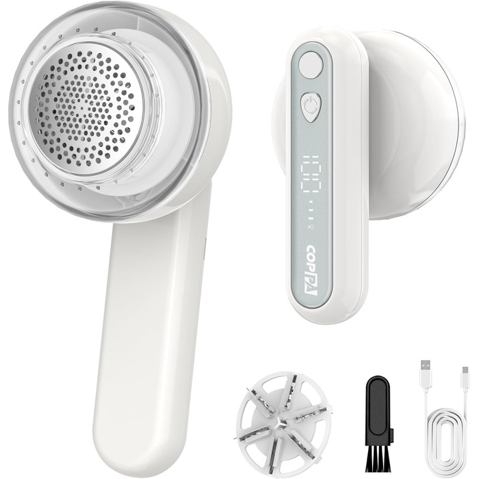 Електричний видальник ворсу 6-лезовий, перезаряджається, з індикатором заряду, для одягу, білий