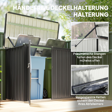 Ящик для сміттєвих баків на 2 баки із замком, прихований контейнер для сміття з відкидною кришкою, темно-сірий