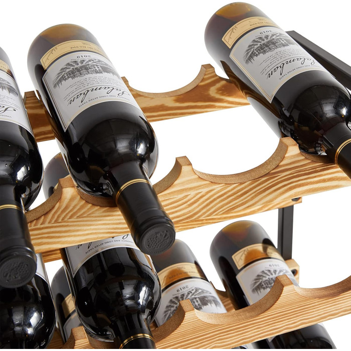 Стеллаж для вина IBUYKE: 3 яруси, 12 пляшок, металевий каркас, дерево, для кухні, бару, вітальні