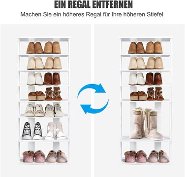 Рівнева полиця для взуття COSTWAY регулюється по висоті, компактна дерев'яна полиця для взуття, вертикальний органайзер для взуття, окремо стояча кутова полиця для входу, передпокій (подвійна, біла), 8-