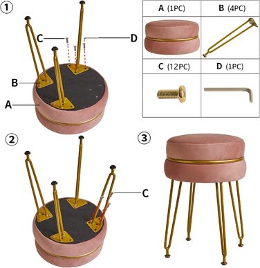 Пуф з м'якою підставкою для ніг IBUYKE, приліжний столик з металевими ніжками, знімний чохол, рожевий