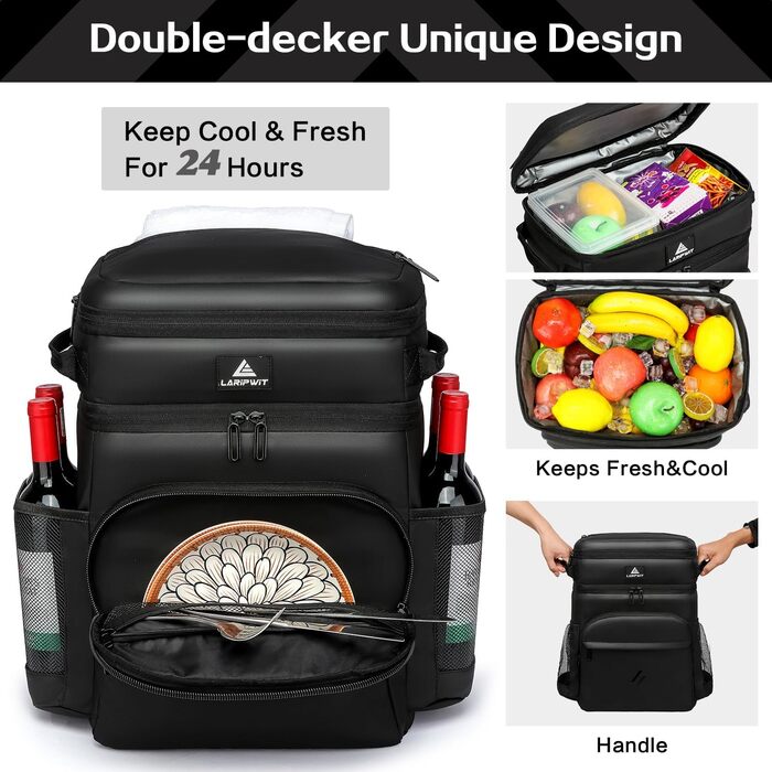 Рюкзак-холодильник Laripwit 54 літри: ізольований, тактичний, для пікніків, подорожей, кемпінгу, пляжу (33л) - чорний