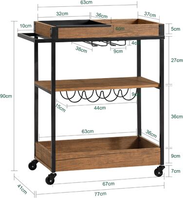 Візок для сервірування SoBuy SVW19-N з 3 полицями, 1 знімний піднос, візок для кухні/бару, натуральний, 77x90x41см