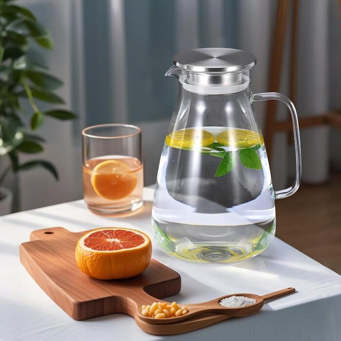 Скляна карафа 2,2 л з кришкою, термостійка, для води, соку та гарячих напоїв