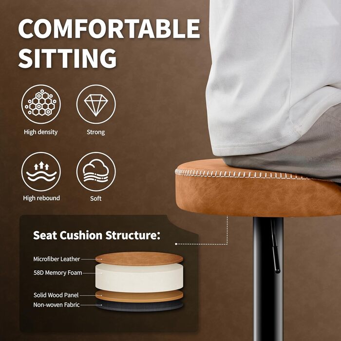 Набір з 2 барних стільців з мікрофібри, з підніжкою, обертаються на 360°, витримують до 150 кг, коричневі