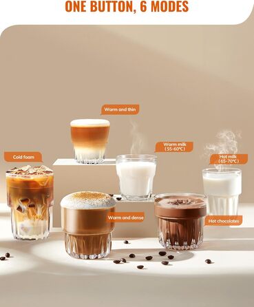 Електричний спінювач молока Morpilot 6-в-1, чорний, 130-500 мл, 600 Вт, для капучино, лате, гарячого шоколаду, миється у посудомийній машині