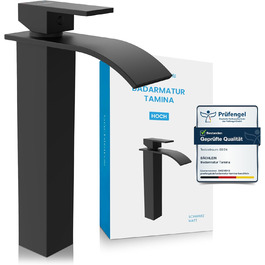 Змішувач для ванної кімнати Bächlein Tamina Waterfall в чорному матовому кольорі, однорідний важіль, керамічна картридж, комплект для монтажу