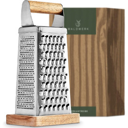 Нержавійна тертка WALDWERK Design для овочів та сиру з дерев'яним піддоном - кухонна тертка без пластику, квадратна