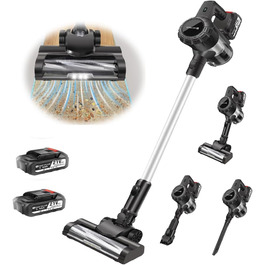 Бездротовий вертикальний пилосос 15kpa з HEPA-фільтром, ручний пилосос з LED-підсвічуванням та 2 батареями (3000mAh)