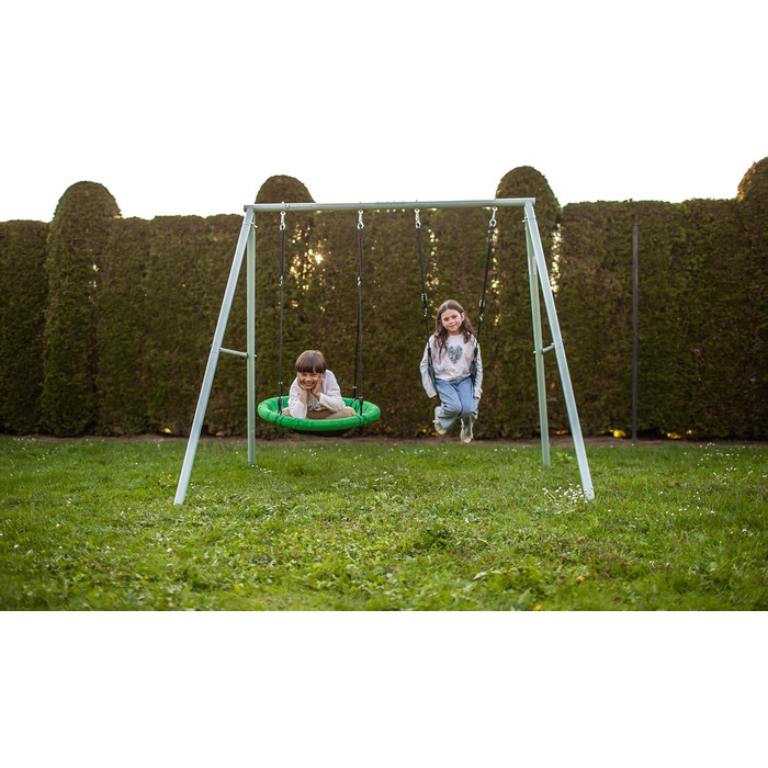 Гойдалка-гніздо для саду HyperMotion Storchennest з А-рамою, 2 місця, 150 кг, зелено-сіра (HYP1)