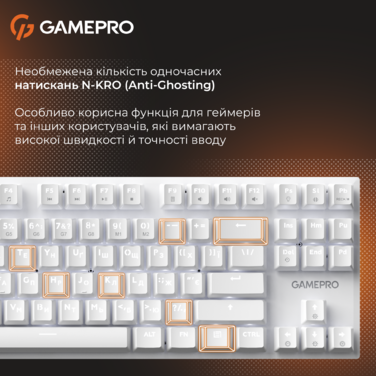 Дротова механічна клавіатура GamePro Genesis Joker (MK124W) 87% Red switches