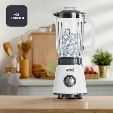 Блендер Black+Decker BXJB1201E 2200W з великим скляним глечиком 2.2L, 8 швидкостей, 6 лез з нержавіючої сталі, функція імпульсу, для смузі та подрібнення льоду, LED-дисплей, система безпеки