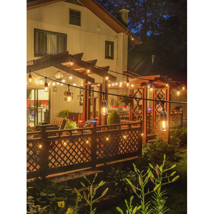 LED гірлянда 15м для дому та саду з цоколем E27, IP65, 2700K, тепле світло