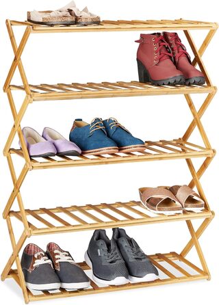 Підставка для взуття Relaxdays, 5 рівнів, 15 пар взуття, бамбук, 89x65x26 см