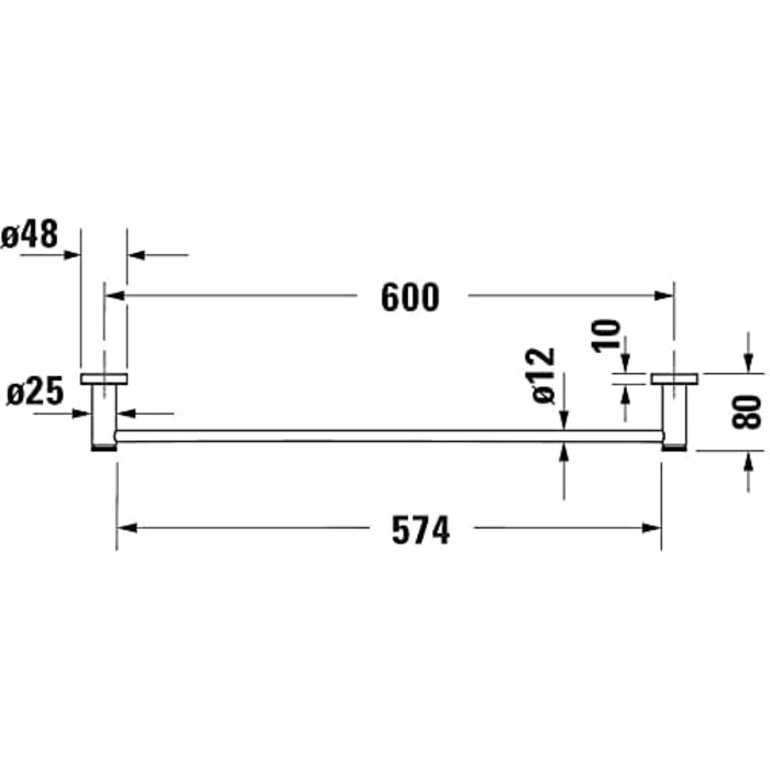 Настінний полотенцесушитель, хромований, (648x80x48 мм, полотенцесушитель 60 см)