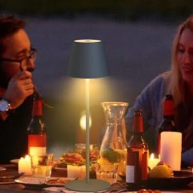 Стійка лампа MALUX бездротова, сенсорне керування, регульоване тепле біле світло 2700K-4000K, метал, LED, акумулятор, вологостійка IP54, для саду, їдальні, спальні, робочого кабінету, балкону, готелю (темно-сірий) (тепло-сірий *2)