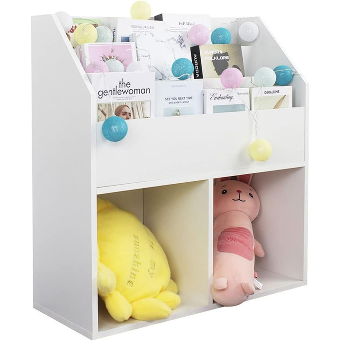 Книжкова шафа для дитячої кімнати, дерев'яний каркас, з полицями для іграшок, книг і журналів, сучасний дизайн, меблі, дитяча кімната, колір білий (79 х 72 х 32 см)