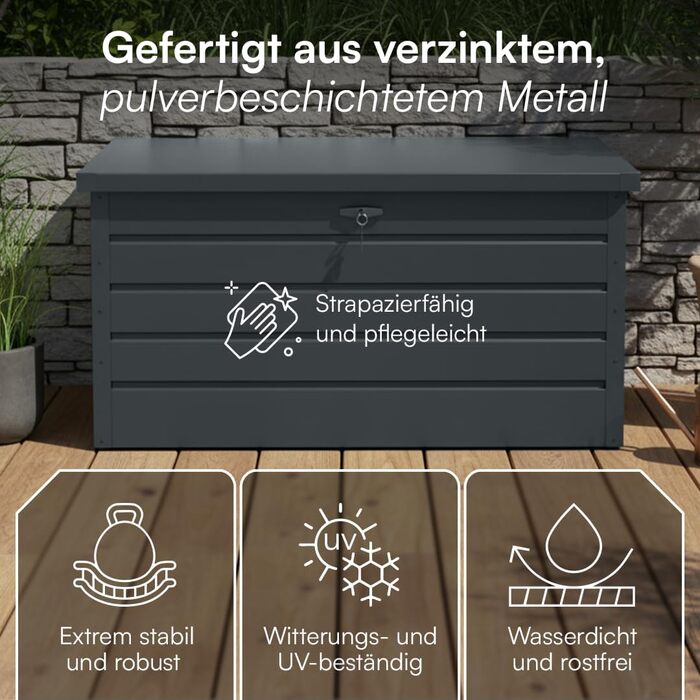 Скриня садова металева Steelsøn Dorado 350л антрацит, водонепроникна, з замком та відкидною кришкою для тераси, балкону, саду 120x62x63 см