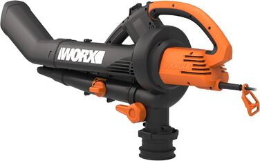WORX WG505E: Електричний повітродув та пилосос для листя 3000W – 3-в-1 (повітродув, пилосос, мульчер) з мішком 45л – швидкість 335 км/год, об'єм 600 м³/год