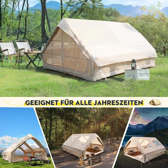 Надувний кемпінговий намет з димоходом та вікном, для 2-10 осіб з насосом, з водонепроникної тканини Oxford, швидке встановлення (4-8 осіб, велике вікно)