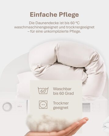 Зимовий ковдрик 135x200 см з пуховою начинкою 1080г - ковдра з бавовняним покриттям, дихаюча та придатна для прання до 60°C, сертифікат Ökotex