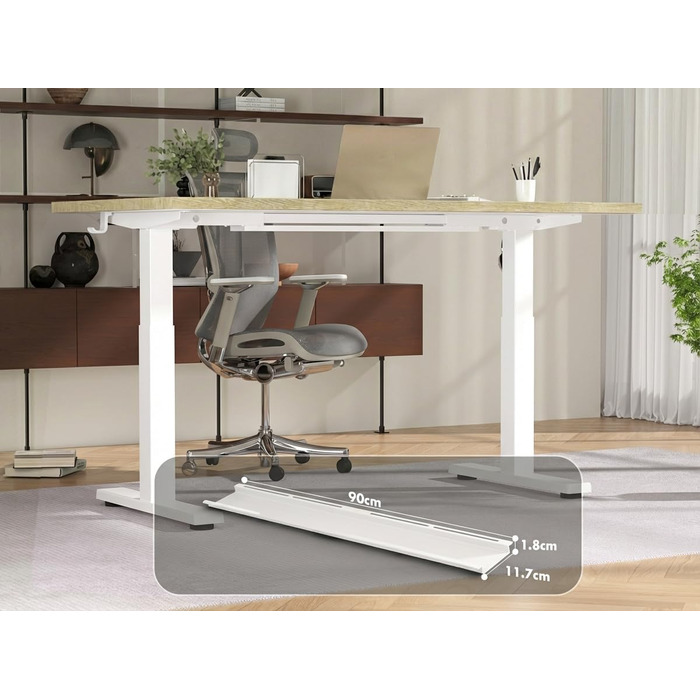 Електричний підйомний стіл Devoko 180x80 см, ергономічний комп'ютерний стіл для роботи сидя-стоячи з подвійним мотором, пам'яттю та USB-C (Дуб/Білий)