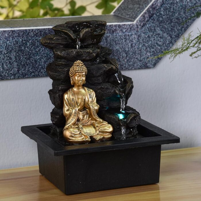 Штучний фонтан для саду Zen Light Shira - чорний, з LED-підсвіткою та насосом, з штучного каміння