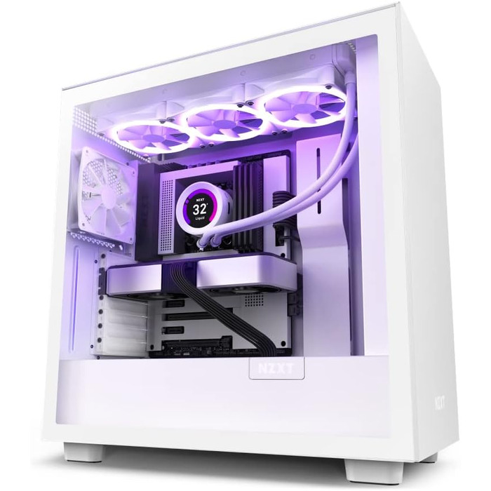 Корпус для ігрового ПК NZXT H7 ATX Mid-Tower, білий, скляна бічна панель, USB-C, готовий до водяного охолодження