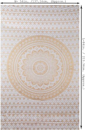 Гобелен Ер Омбре - розмір королеви 228 x 213 см Мандала настінна Індійська мандала хіпі богемне покривало Декор кімнати Індійські гобелени (золото, 213x137 см)