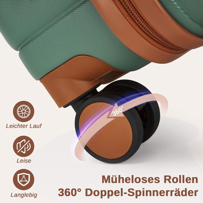 Чемодан KONO середнього розміру 66см з ABS+PC, з подвійними колесами та кодовим замком (Темно-зелений/Коричневий)