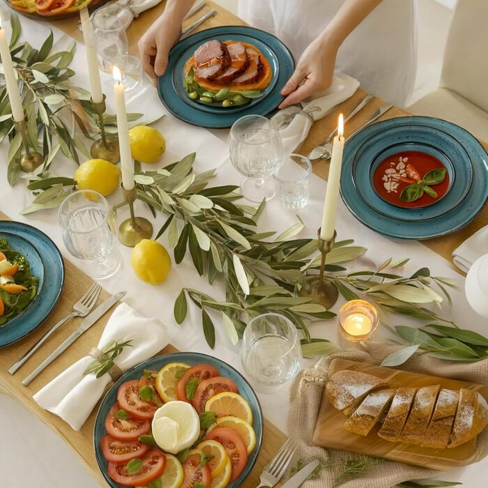 Набір посуду Twinzee Steingut 24 елементи для 6 осіб: тарілки та миски - серія Riviera (Азур, великі тарілки (x6))