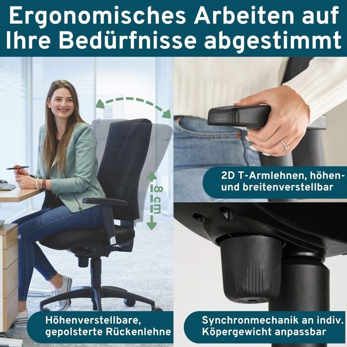 Офісне крісло SCHÄFER Shop Pure SSI Proline P1 з синхромеханікою, підлокітниками та підтримкою попереку, для здоров'я спини