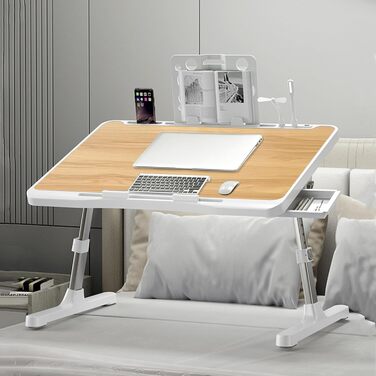 Зручний столик-підставка для ноутбука в ліжко з USB-зарядкою та ящиком для зберігання (жовтий)