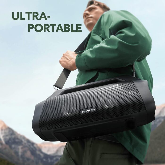Soundcore Motion Boom Plus: портативна колонка Anker, 80W, IP67, Powerbank, Bluetooth, чорна