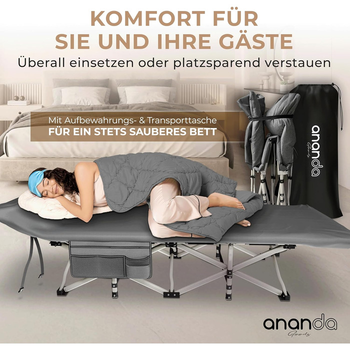Розкладне похідне ліжко Feldbett з матрацом та простидлом з бавовни, кемпінгове ліжко для дорослих 190x70 см, витримує до 200 кг