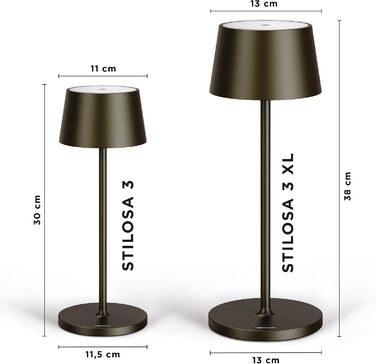 Стильна LED-лампа Stilosa 3 XL на акумуляторі, IP54, для дому та вулиці, з USB-C, тепле світло, 38 см, чорний колір