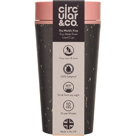 Кружка для кави Circular and Co об'ємом 340 мл - перша в світі Термальна чашка, перероблена з одноразових паперових стаканчиків, кружка Coffee to go, герметична чашка для пиття з 360 краєм для пиття в біло-чорному (рожевий /чорний) кольорі.
