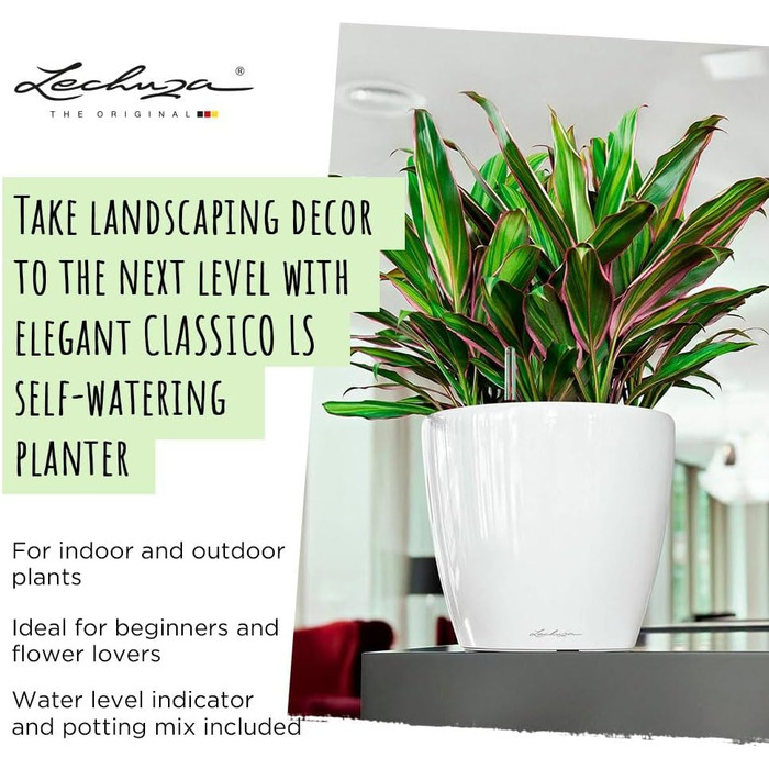 Кашпо Lechuza Classico Premium 21 LS, Комплект, Білий, 22x22x20 см, Високий Глянцевий, Одиничний