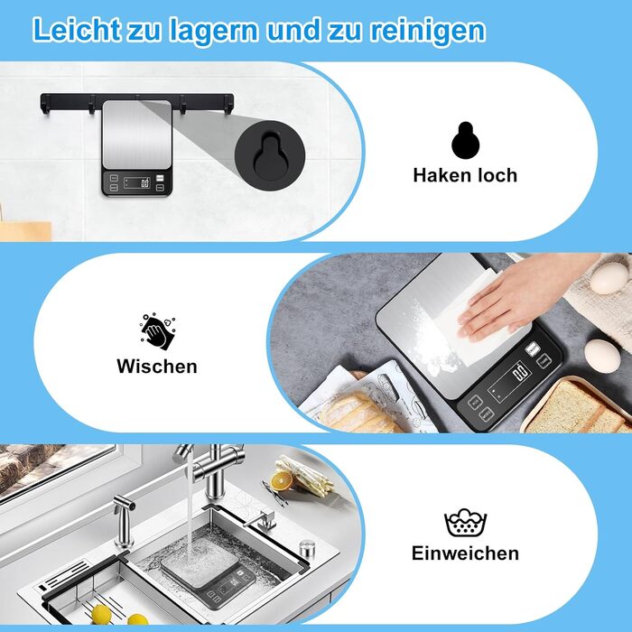 Кухонні ваги Diyife 10 кг, 0,1 г, з нержавіючої сталі, LCD-дисплеєм, функцією тарування та підрахунку, чорні