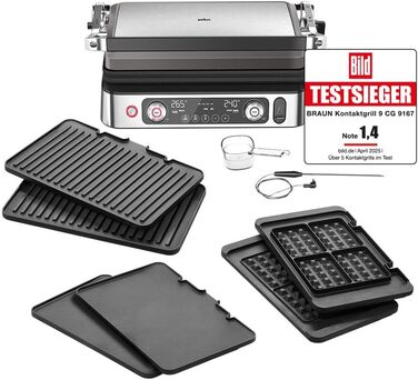 Контактний гриль Braun MultiGrill 9 Pro CG 9167 з 6 наборами панелей (гриль, плоскі, вафельні), термодатчиком та функцією Boost