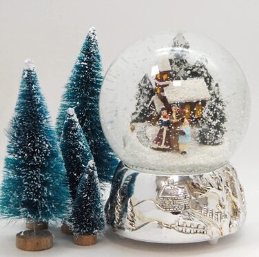 Різдвяна куля Snow Globe з музичною шкатулкою, срібна основа, 140 мм, Різдвяна мелодія