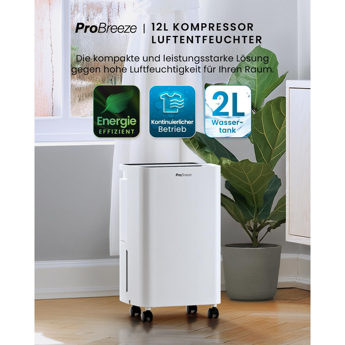 Електричний осушувач повітря Pro Breeze 20 л/24г з режимом прання, датчиком вологості та таймером. Захист від плісняви, для приміщень до 35 м²