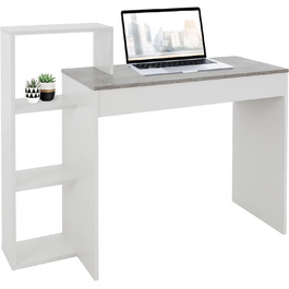 Стіл ML-Design з полицею, робочий стіл Офісний стіл Комп'ютерний стіл Стіл для ПК, білий зі стільницею в бетонному вигляді, 3 полиці, 110x72x40 см, дерево, система 2-в-1, для дому/навчання білий / бетон