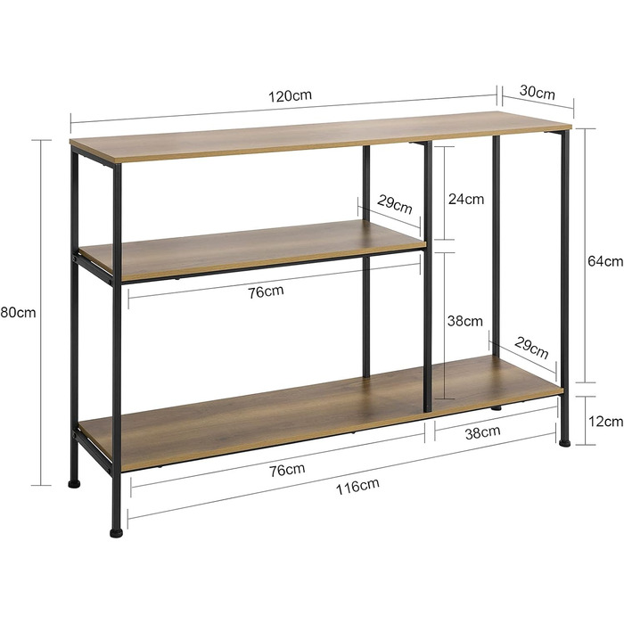 Консольний стіл SoBuy FSB35-PF вінтажний з 3 полицями, Металевий, Натуральний/Чорний, BHT 120x80x30см