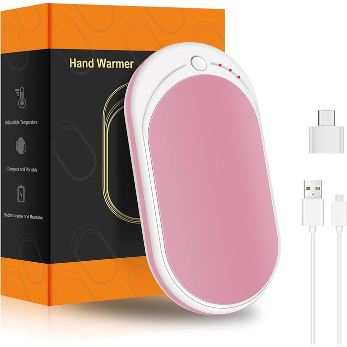 Електричний грілка для рук USB, повербанк 5200mAh, портативний, багаторазовий, для жінок та чоловіків, чорний та білий (рожевий та білий)