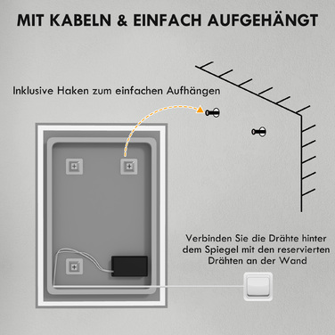 Дзеркало для ванної кімнати Badspiegel з підсвіткою LED, сенсорне управління, білий колір