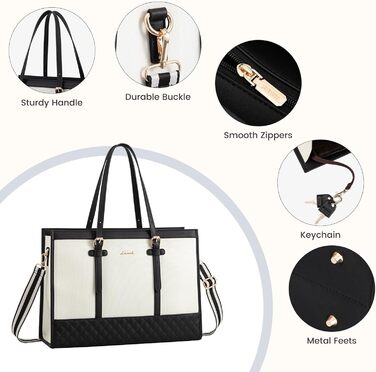 Сумка для ноутбука LOVEVOOK, жіноча, середнього розміру, 17.3 дюйми, для роботи, навчання, офісу, універсітету, чорно-біла