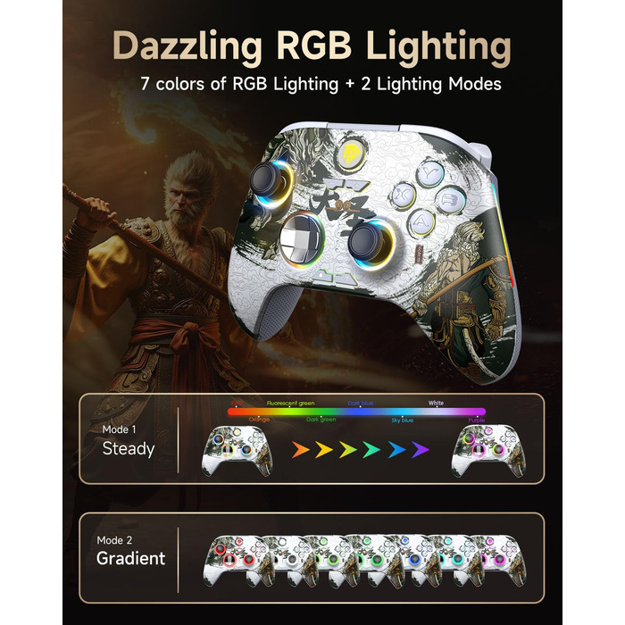 EasySMX X15 Бездротовий геймпад для ПК з RGB підсвіткою, аналоговий джойстик та тригери, Bluetooth для PC/Switch/Android/iOS