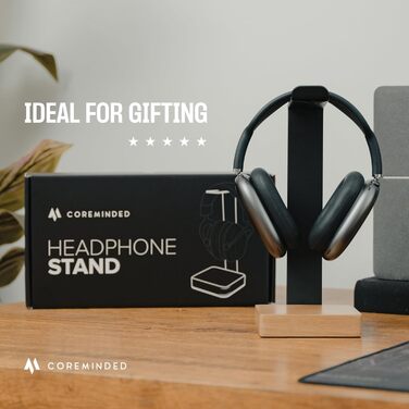 Підставка для навушників CORE MINDED на стіл, масивна, для геймінгу, з дерева, сумісна з Airpods Max та іншими моделями (дуб масив)