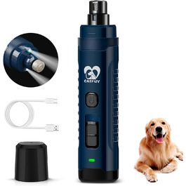 Точилка для кігтів для собак з 2 світлодіодними лампами - 4,8 В надпотужна 2-швидкісна електрична точилка для кігтів для собак середнього розміру, безшумні акумуляторні інструменти для лап Темно-синього кольору